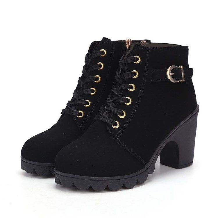 Women's Shoes Boots Chunky Mid Heel Frosted Classic Solid Color Martin Boots
