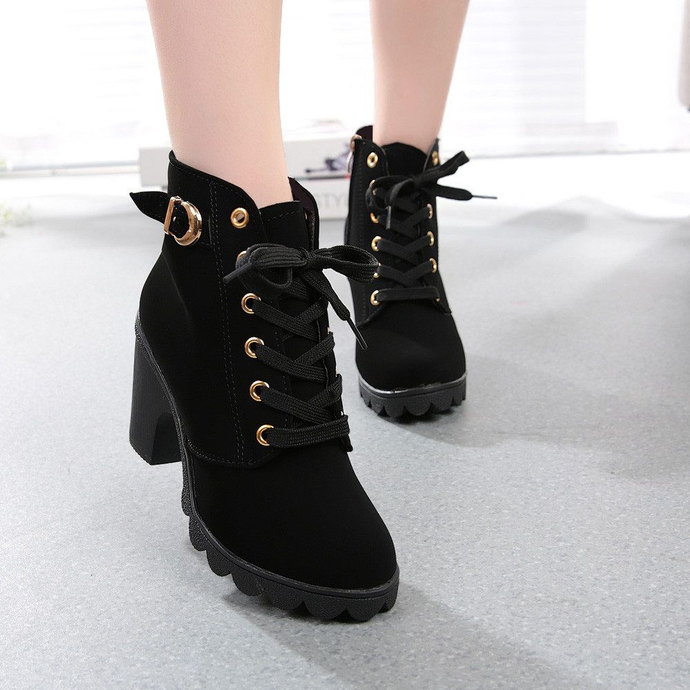 Women's Shoes Boots Chunky Mid Heel Frosted Classic Solid Color Martin Boots