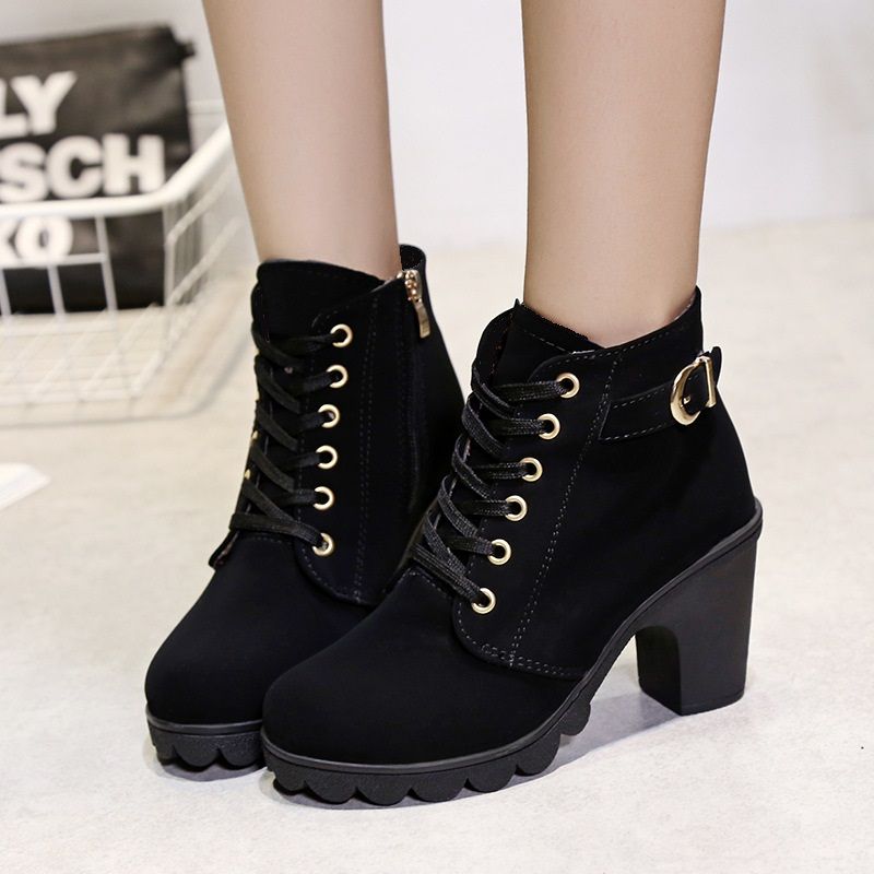 Women's Shoes Boots Chunky Mid Heel Frosted Classic Solid Color Martin Boots