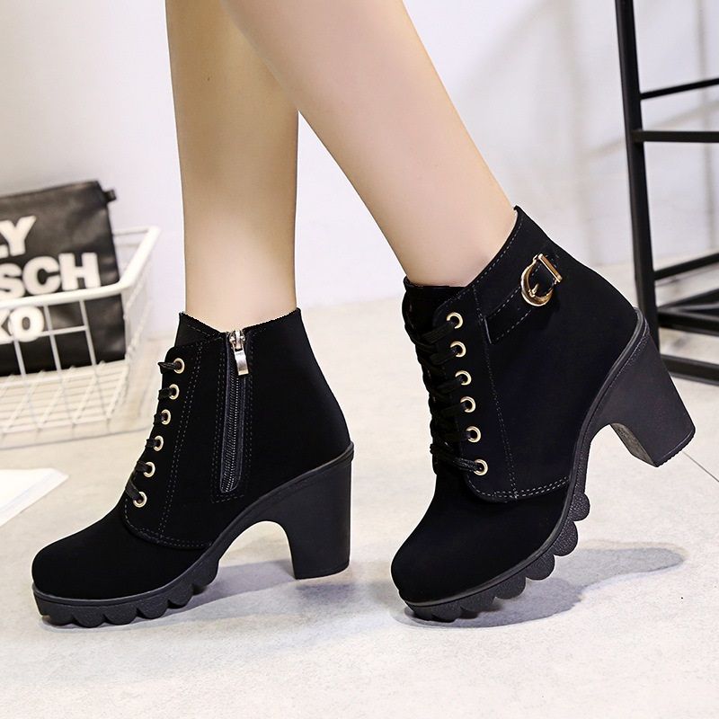 Women's Shoes Boots Chunky Mid Heel Frosted Classic Solid Color Martin Boots