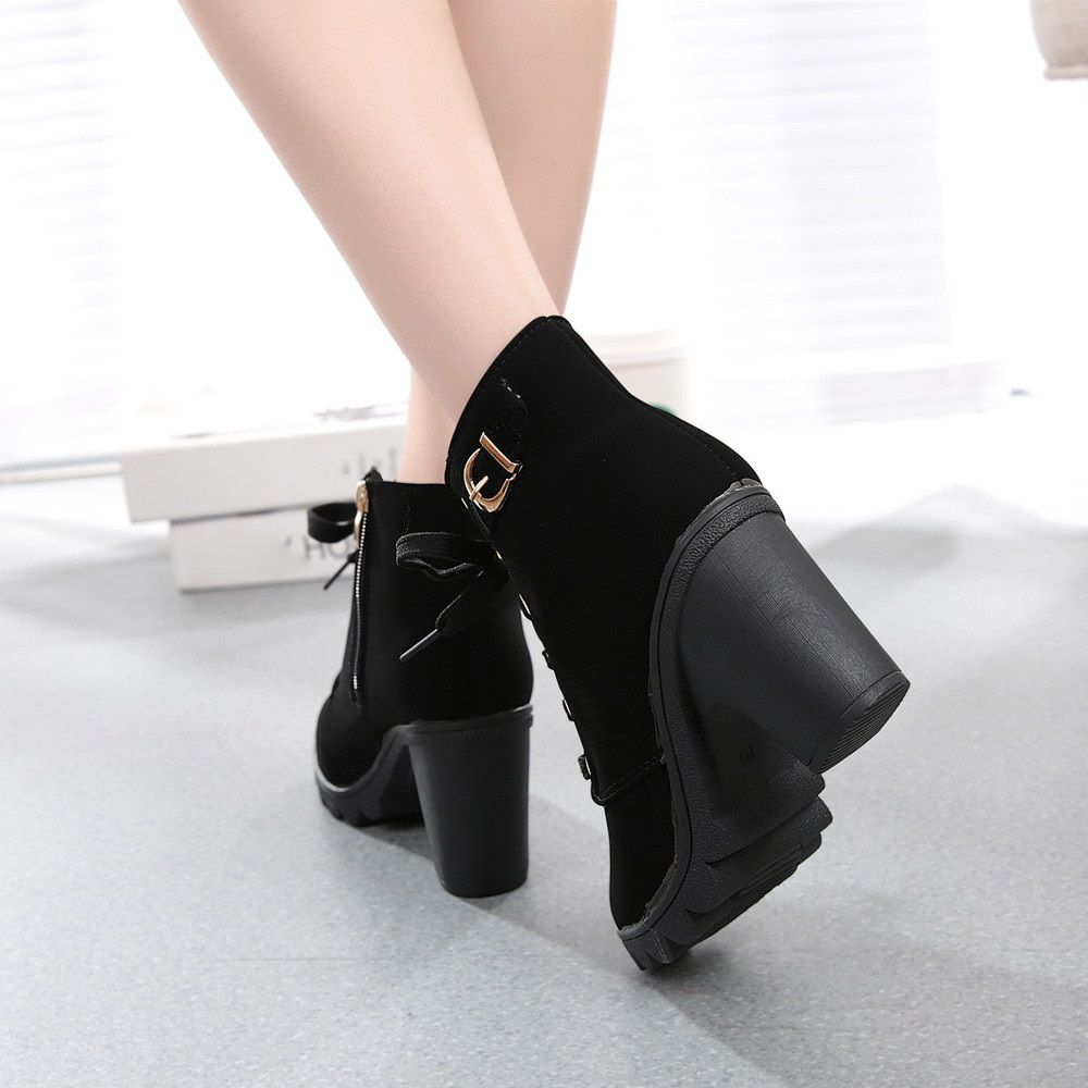Women's Shoes Boots Chunky Mid Heel Frosted Classic Solid Color Martin Boots