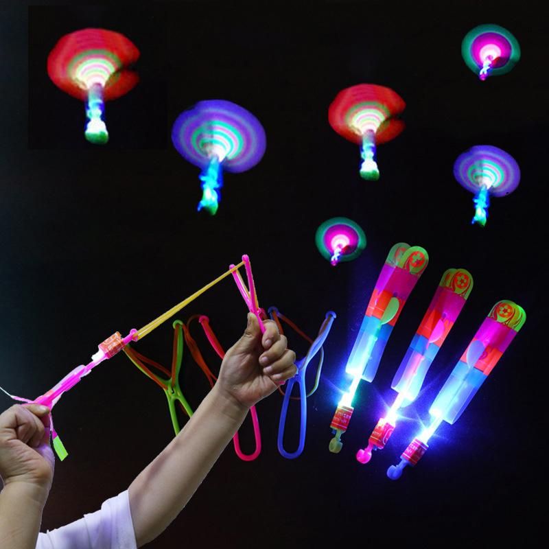 10pc Outdoor Catapult Luminous Slingshot Toy LED Light Emitting In The Dark, Flickering Arrow Propeller Bamboo Dragonfly Toy