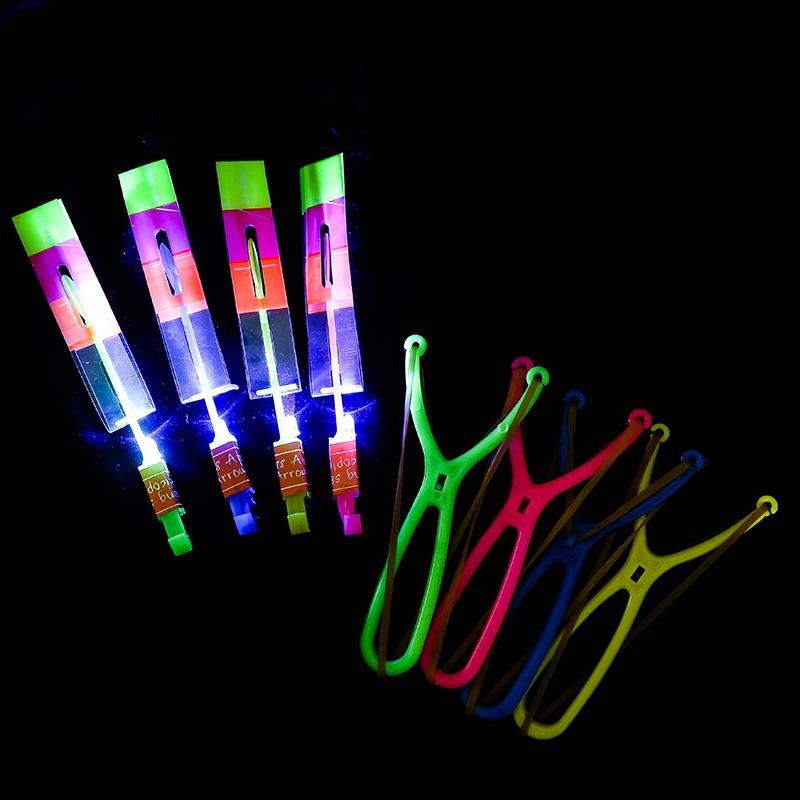 10pc Outdoor Catapult Luminous Slingshot Toy LED Light Emitting In The Dark, Flickering Arrow Propeller Bamboo Dragonfly Toy