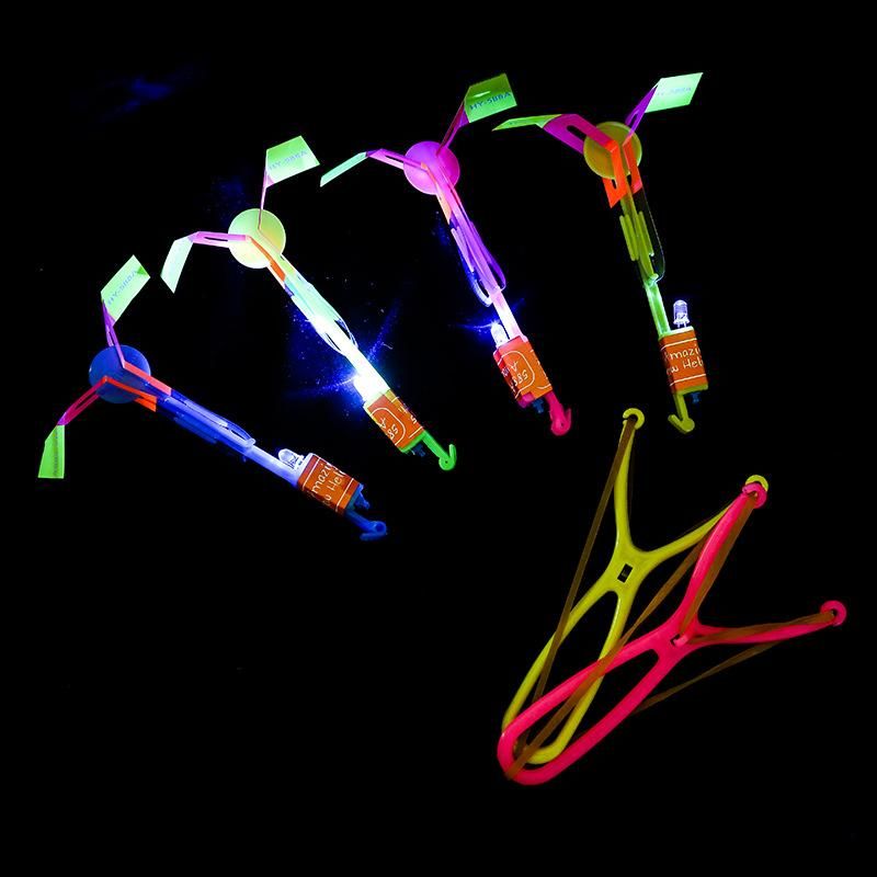 10pc Outdoor Catapult Luminous Slingshot Toy LED Light Emitting In The Dark, Flickering Arrow Propeller Bamboo Dragonfly Toy