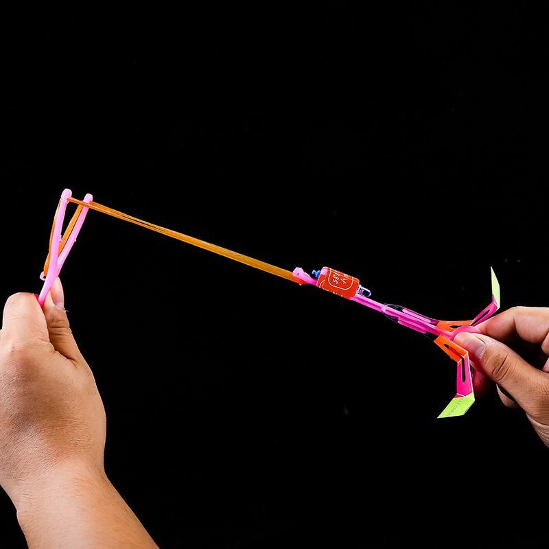 10pc Outdoor Catapult Luminous Slingshot Toy LED Light Emitting In The Dark, Flickering Arrow Propeller Bamboo Dragonfly Toy