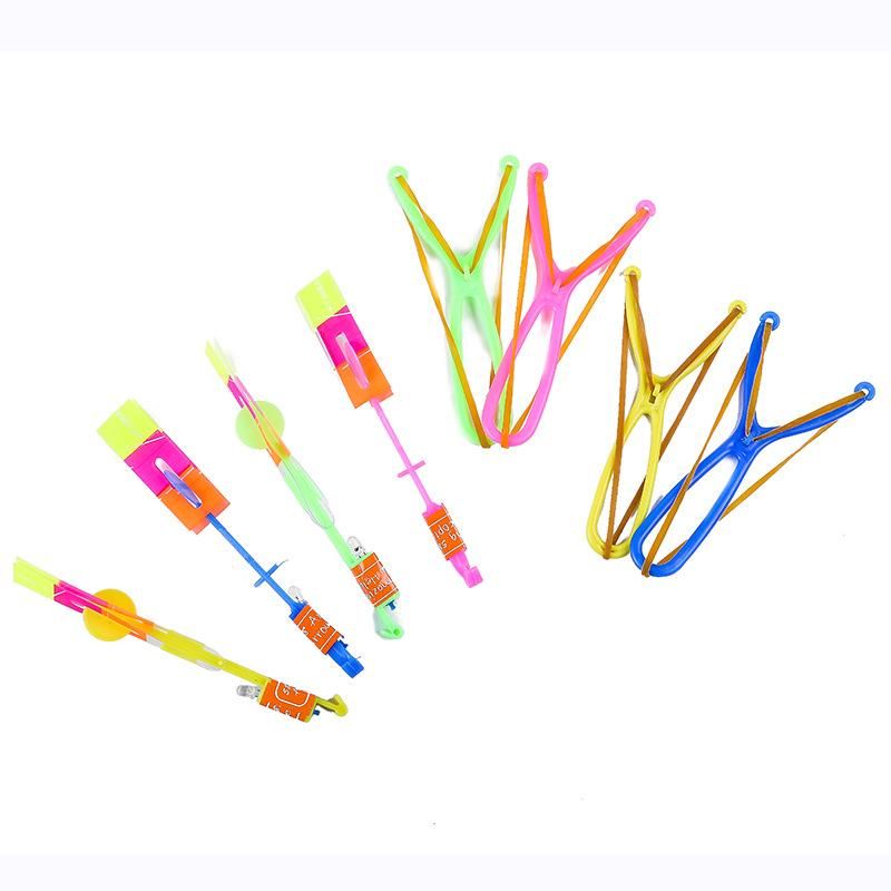 10pc Outdoor Catapult Luminous Slingshot Toy LED Light Emitting In The Dark, Flickering Arrow Propeller Bamboo Dragonfly Toy