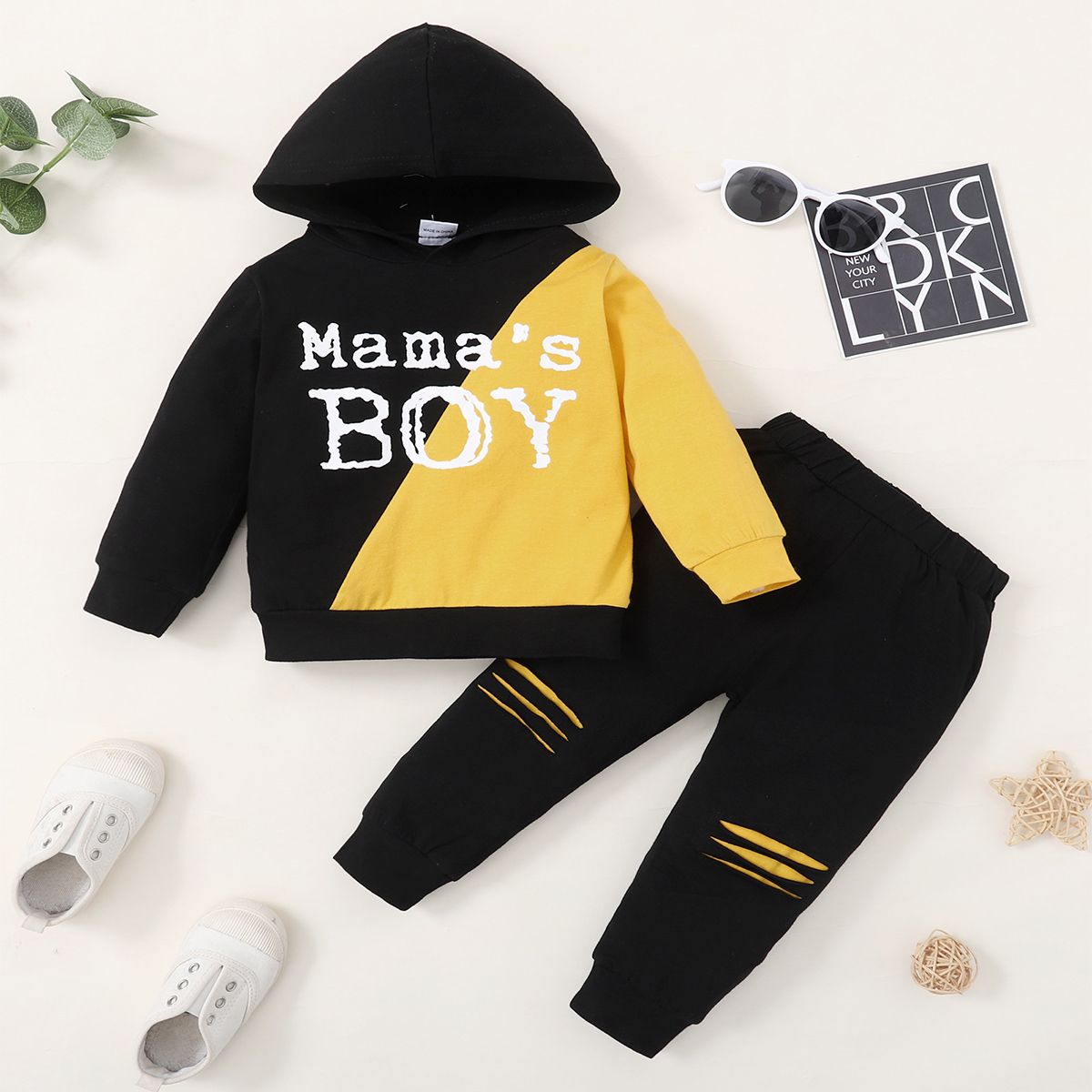 Child Boy Outfit Set Kid Boy Sport Style Clothing Hooded Top + Pant 2 Pcs Set