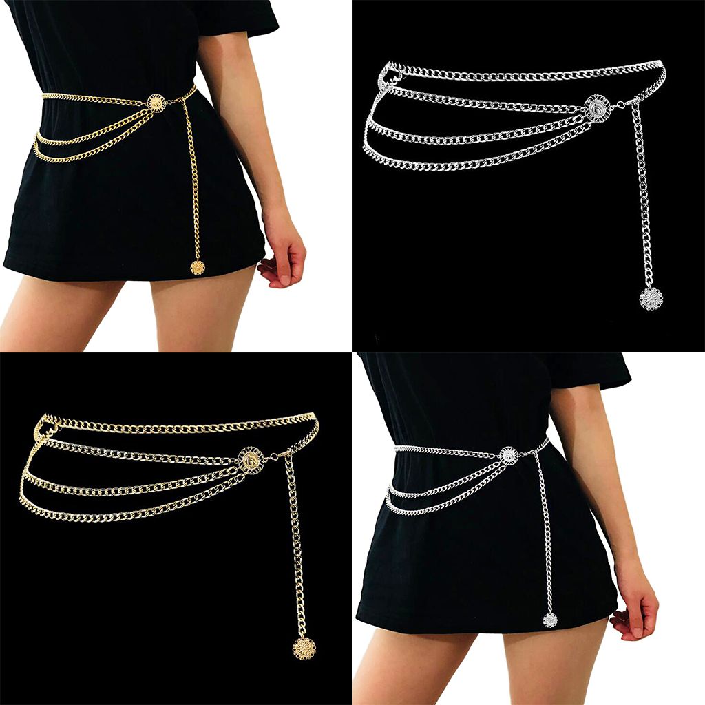 2pcs Women's  Layered Body Chain Gold Waist Chain Belly