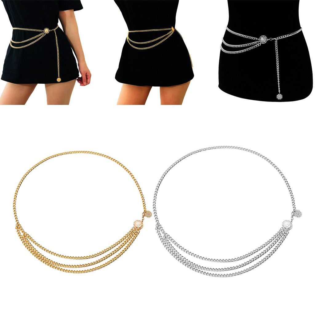 2pcs Women's  Layered Body Chain Gold Waist Chain Belly