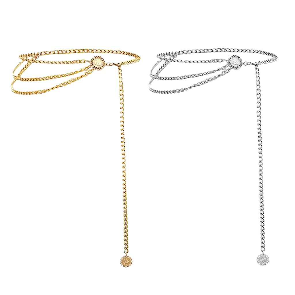 2pcs Women's  Layered Body Chain Gold Waist Chain Belly