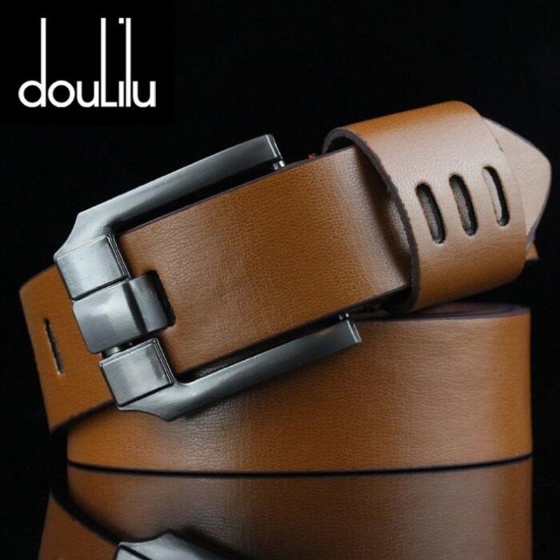 Vintage PU Leather Belt Men's Punk Cowboy Casual Pin Buckle Belt High New Quality Mens Belt For Jeans Long 110cm(Black)