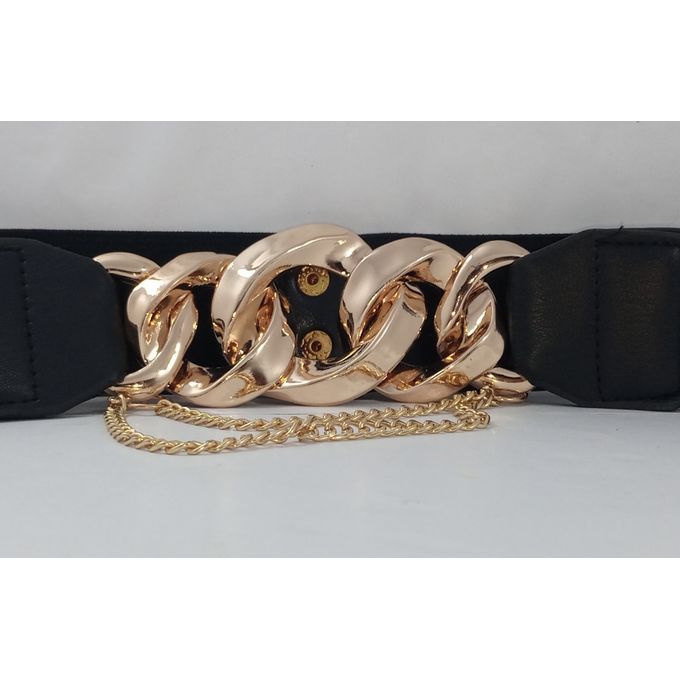 Classic Elastic Chain Design Waist Belt Black
