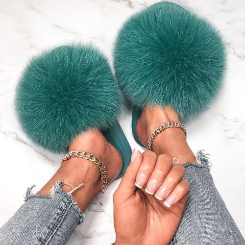 Fluffy Slippers Real Fox Fur Slides