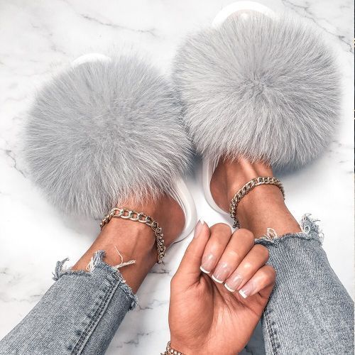 Fluffy Slippers Real Fox Fur Slides