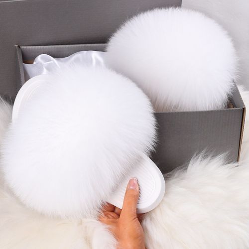 Fluffy Slippers Real Fox Fur Slides