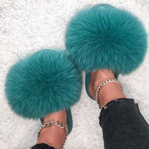 Fluffy Slippers Real Fox Fur Slides