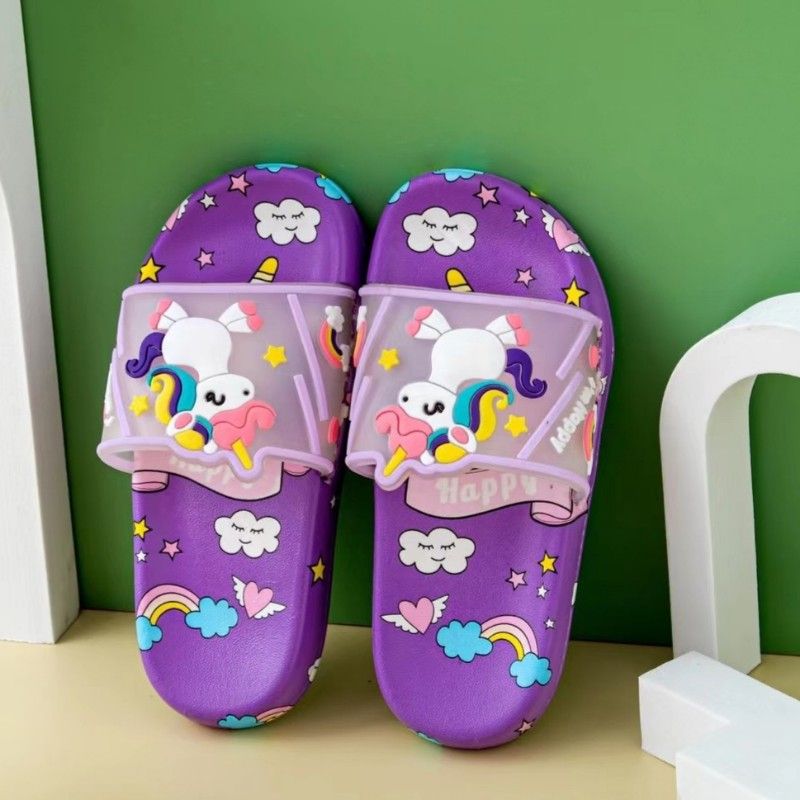 Stylish Girls Unicorn Cartoon Print Slides