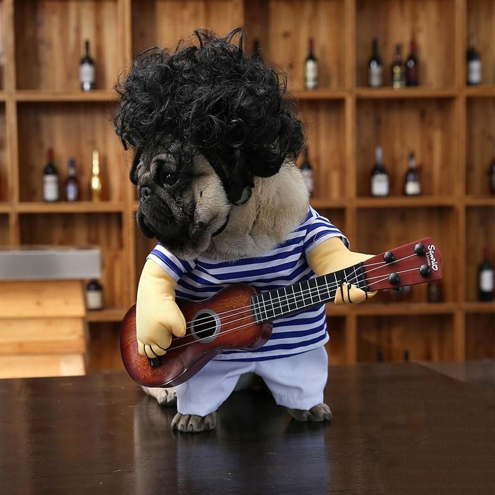 Pet dog guitarist Clothes funny guitar costume Bago play guitar cosplay clothes