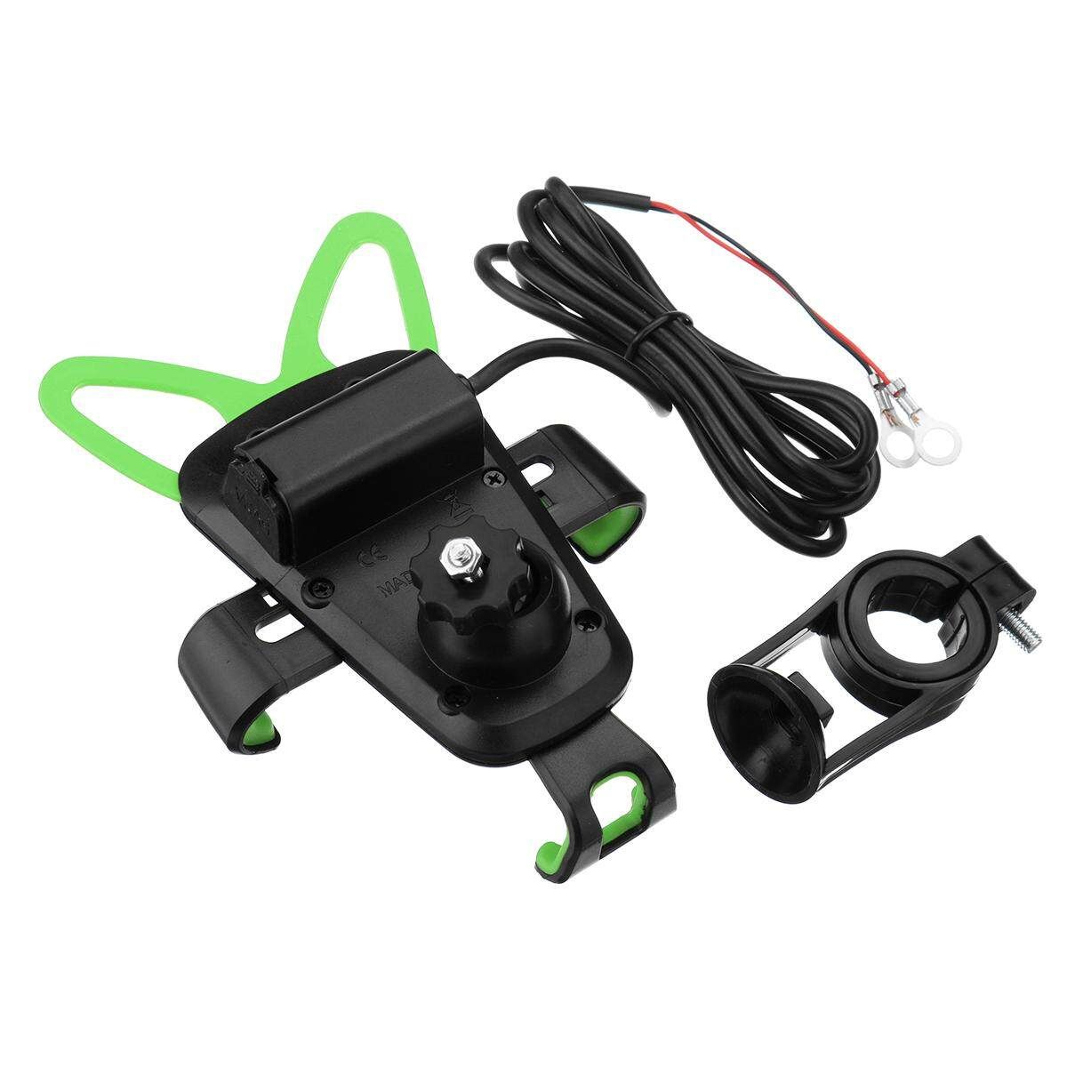 Universal Motorcycle Handlebar Phone Holder USB Charger Gravity Holder Stable Black/Green/Red/Blue Green (green)