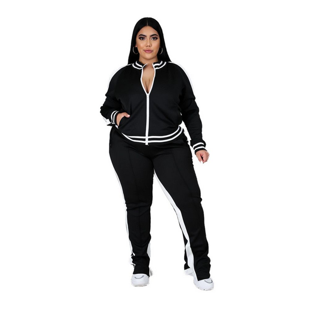 Women Plus Size Clothing 2 Piece Set Long Sleeve Sweatshirt-Black