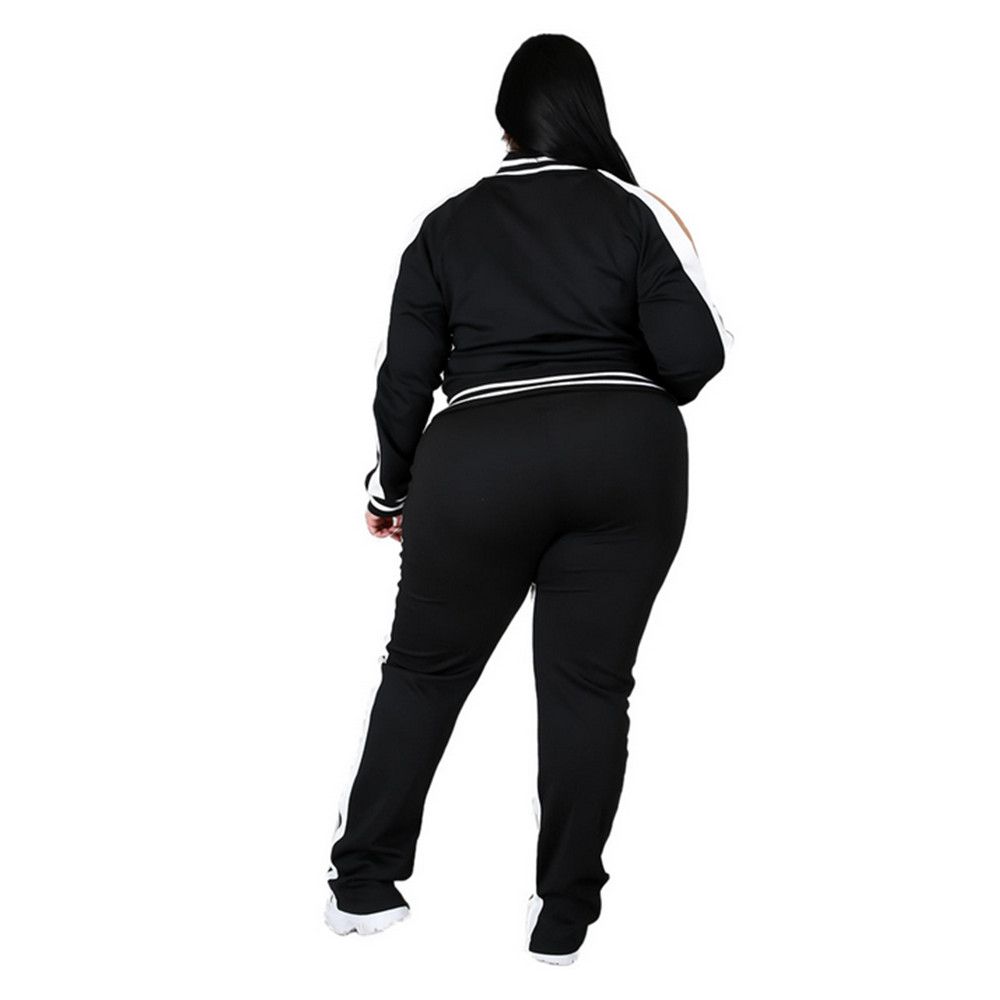 Women Plus Size Clothing 2 Piece Set Long Sleeve Sweatshirt-Black
