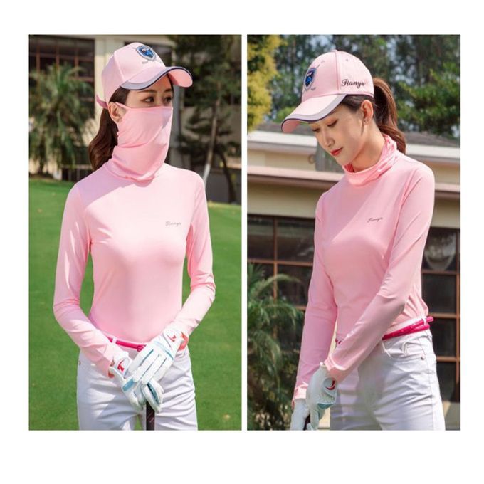 Quick Drying Golf T-shirt For Women Rash Guard Top Long Sleeve Pink  S