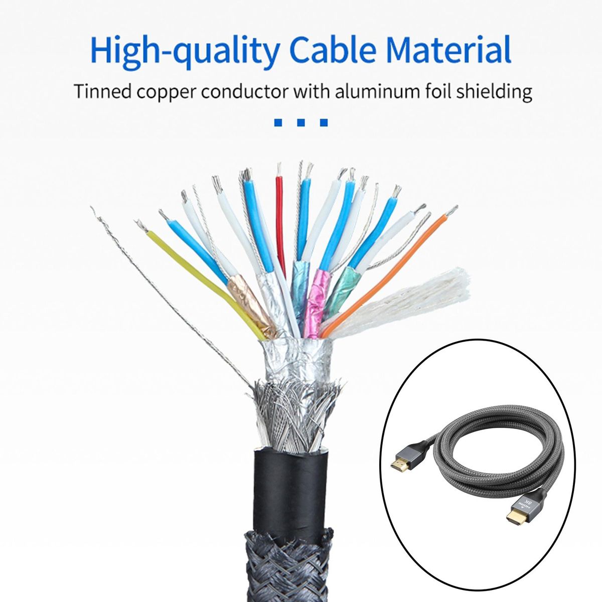 HDMI 2.1 Cable 8K 60Hz 4K 120Hz Video Cord 48Gbps High Speed For