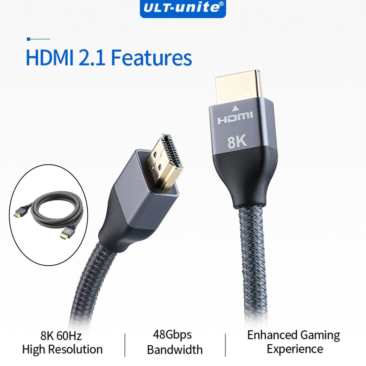 HDMI 2.1 Cable 8K 60Hz 4K 120Hz Video Cord 48Gbps High Speed For