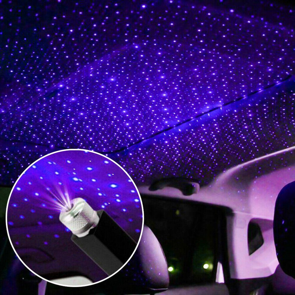 Car Roof Star Night Lights Interior Decorative Light USB LED Laser Projector  With Clouds  Starry Sky  Lighting Effects Blue Purple