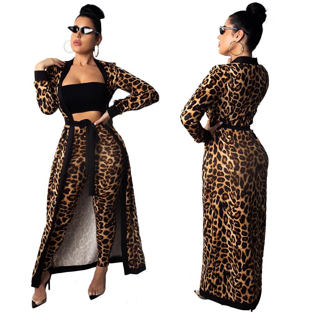 2018 Winter Sexy Leopard Print Three Piece Set