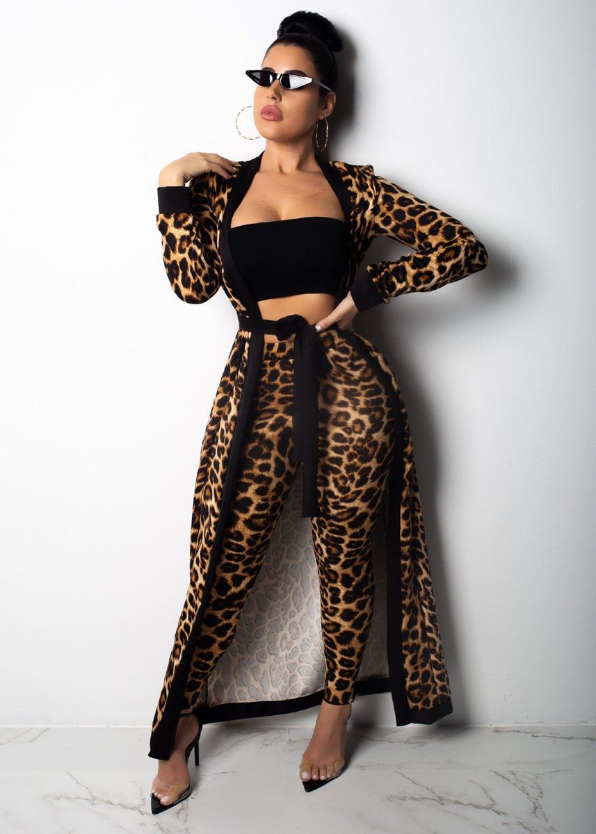 2018 Winter Sexy Leopard Print Three Piece Set