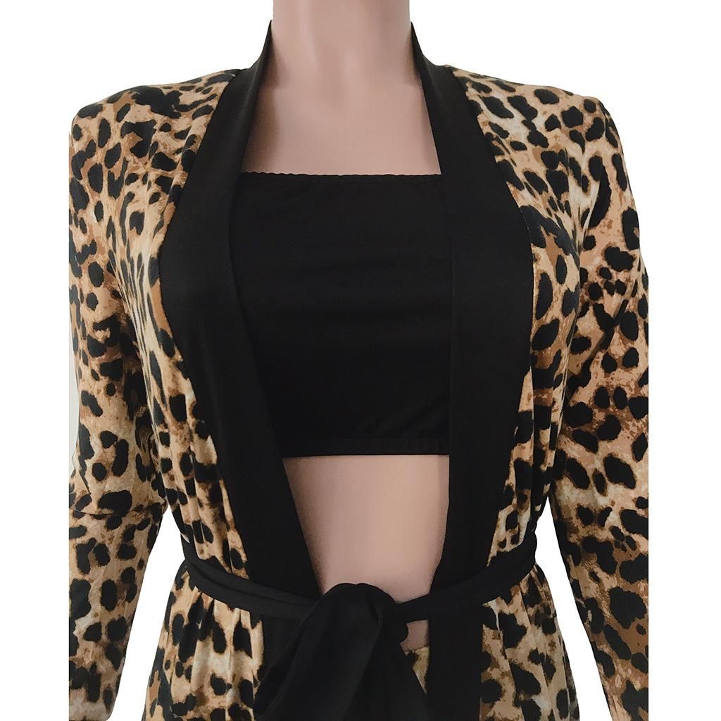 2018 Winter Sexy Leopard Print Three Piece Set