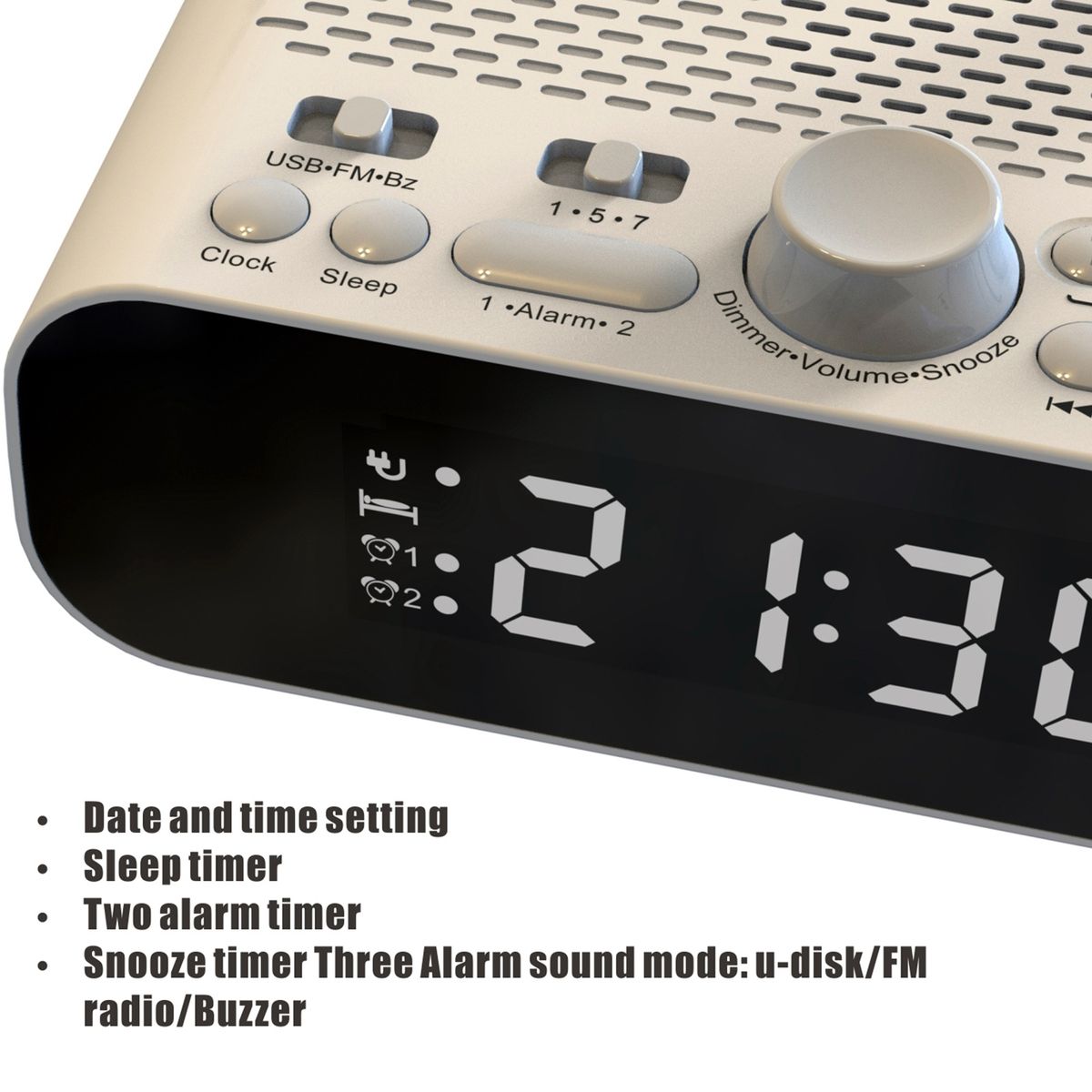 Bedside FM Clock Radio With Bluetooth Speaker