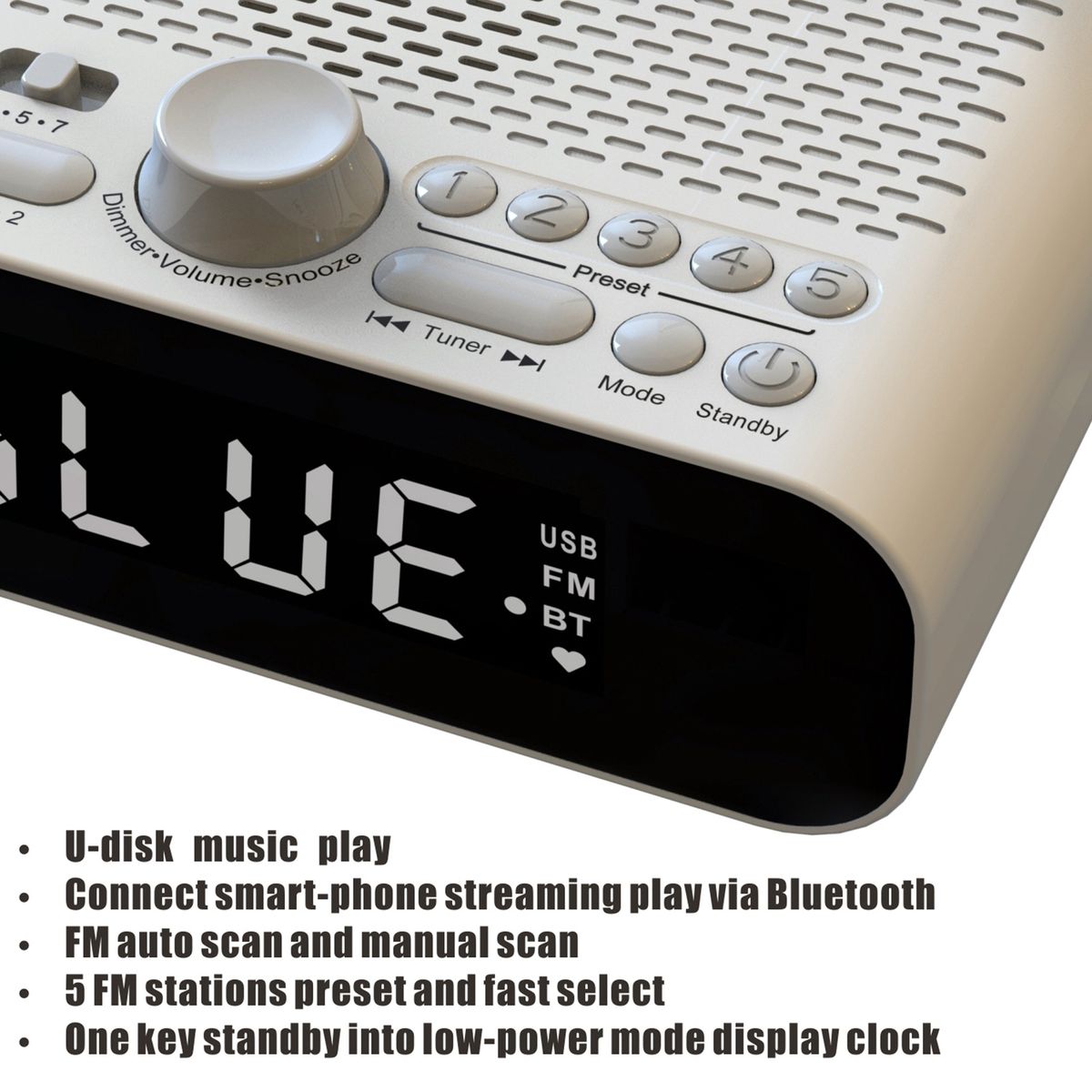 Bedside FM Clock Radio With Bluetooth Speaker