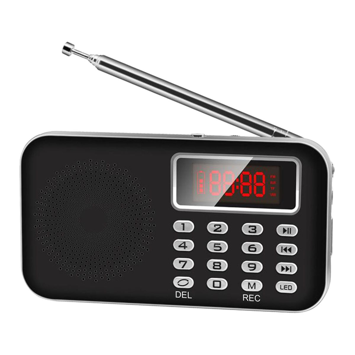 Mini Digital AM FM Radio AUX Music MP3 Player USB TF Card LED Black