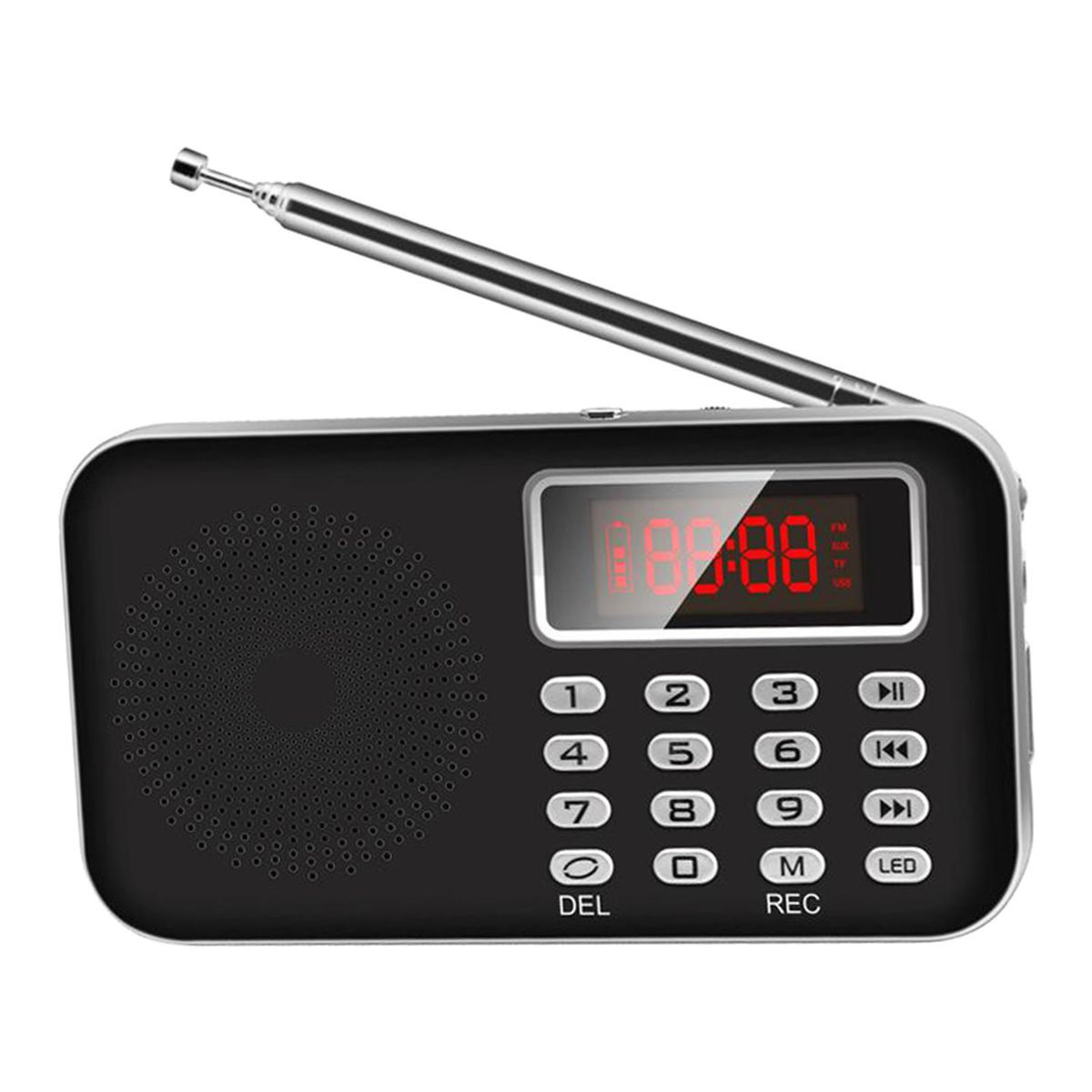 Mini Digital AM FM Radio AUX Music MP3 Player USB TF Card LED Black