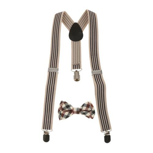 NEW - Suspender Clip-on Braces And Bow Tie Set For Baby Toddler Khaki