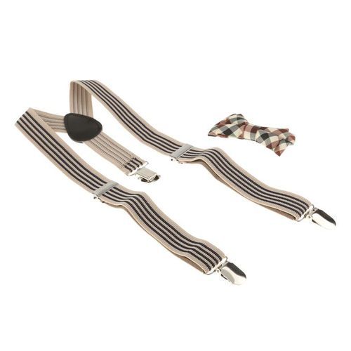 NEW - Suspender Clip-on Braces And Bow Tie Set For Baby Toddler Khaki