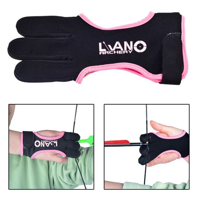 Archery  3 Finger Leather Glove For Recurve Black Pink XL