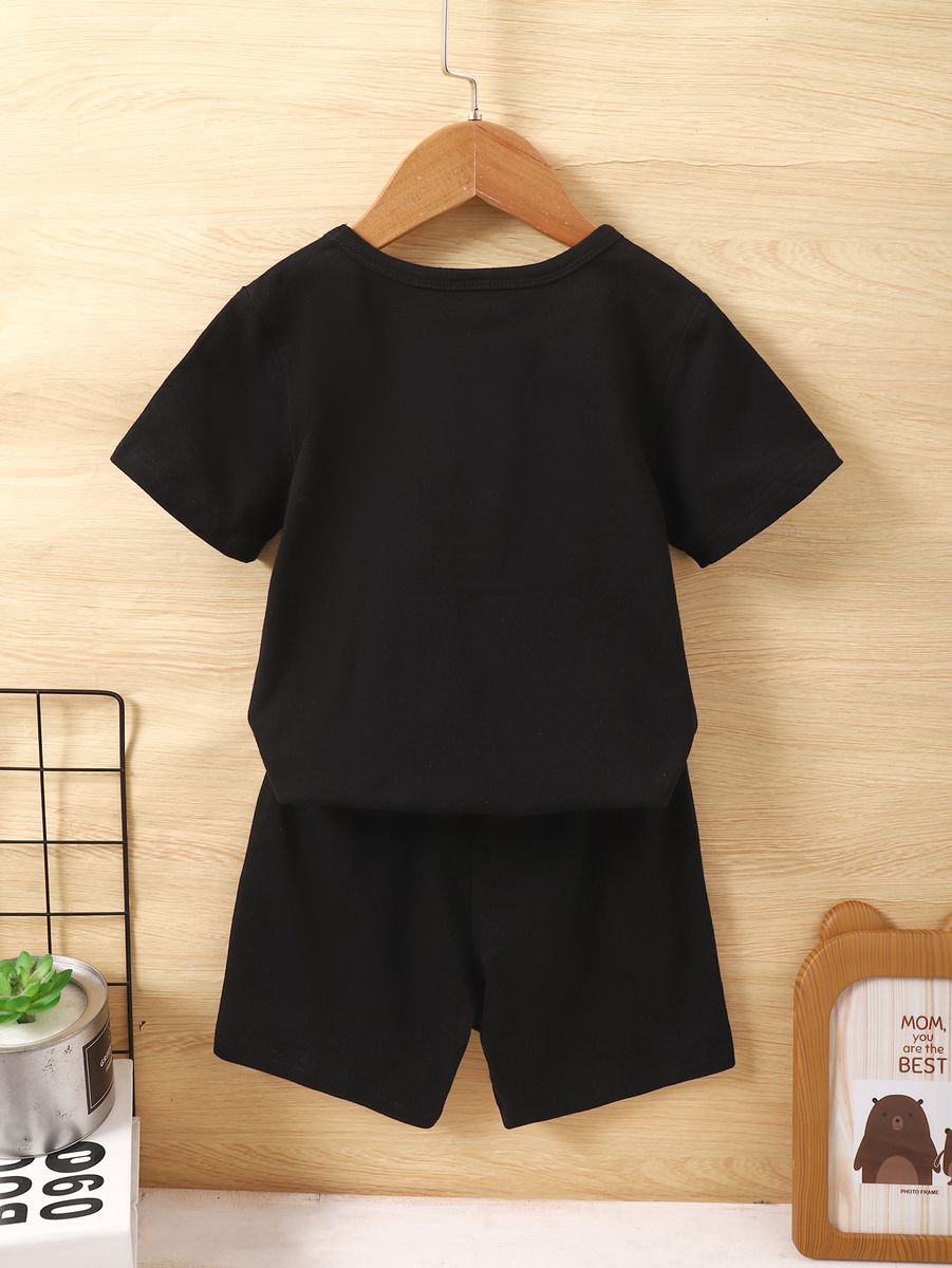 2PCS Clothes Set Kid Boy Letter Boss T-shirt+ Black Shorts