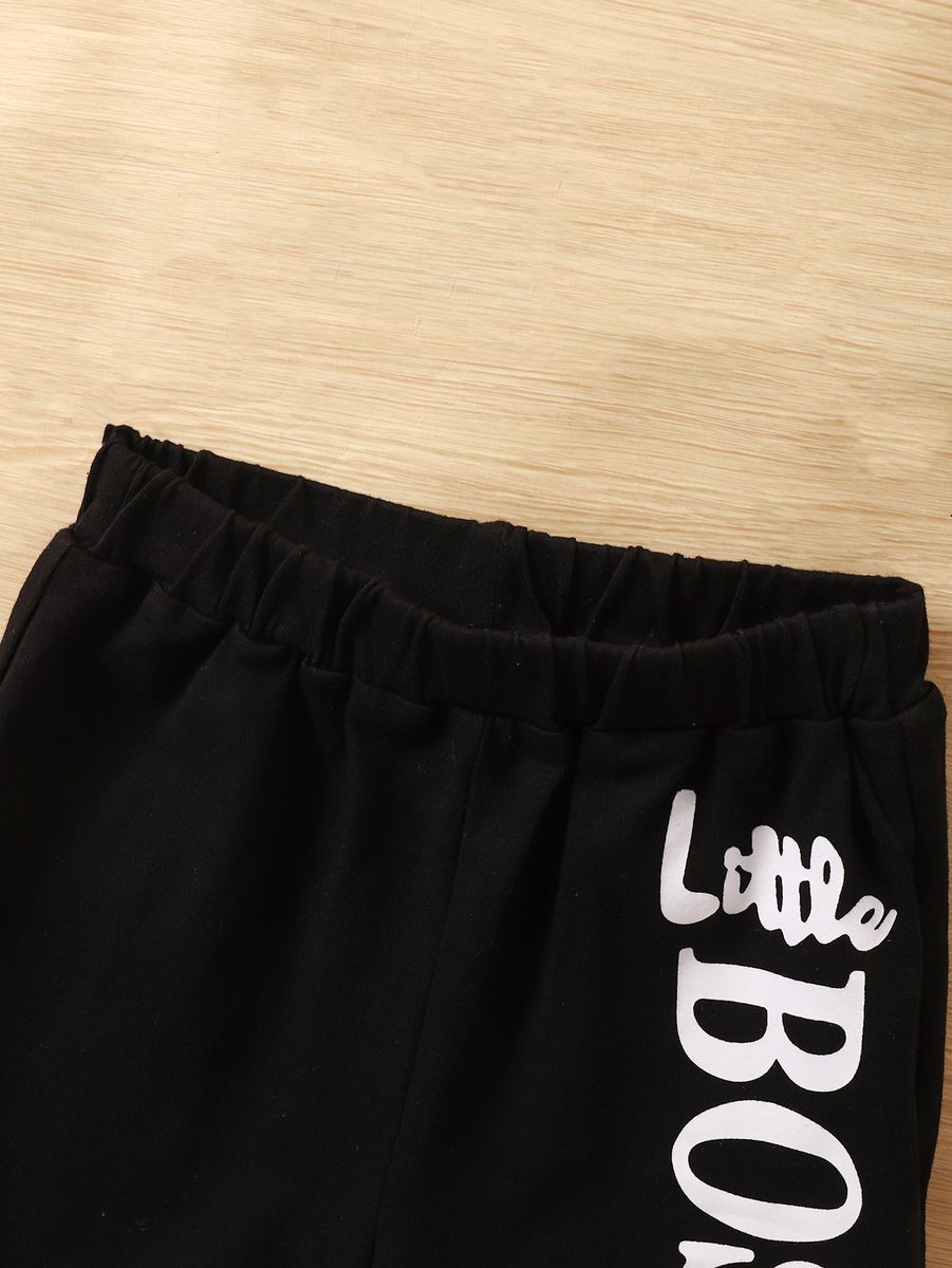 2PCS Clothes Set Kid Boy Letter Boss T-shirt+ Black Shorts