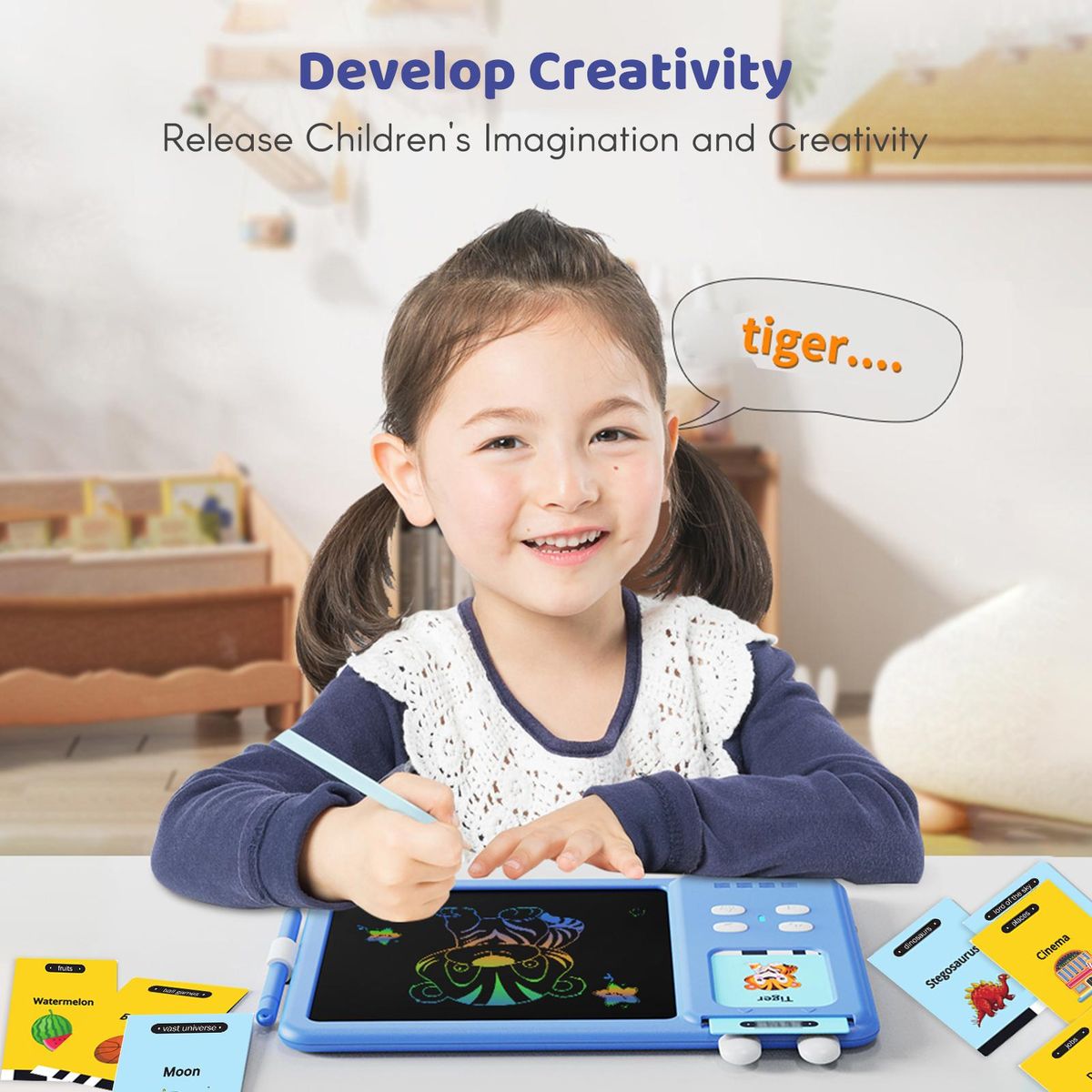 Talking Flash Cards Writing Tablet 2 in 1 Educational Child LCD Drawing Board Autism Sensory Speech Therapy Toddler Talking Flash Cards Drawing Tablet for Kids with 224 Sight Words Blue