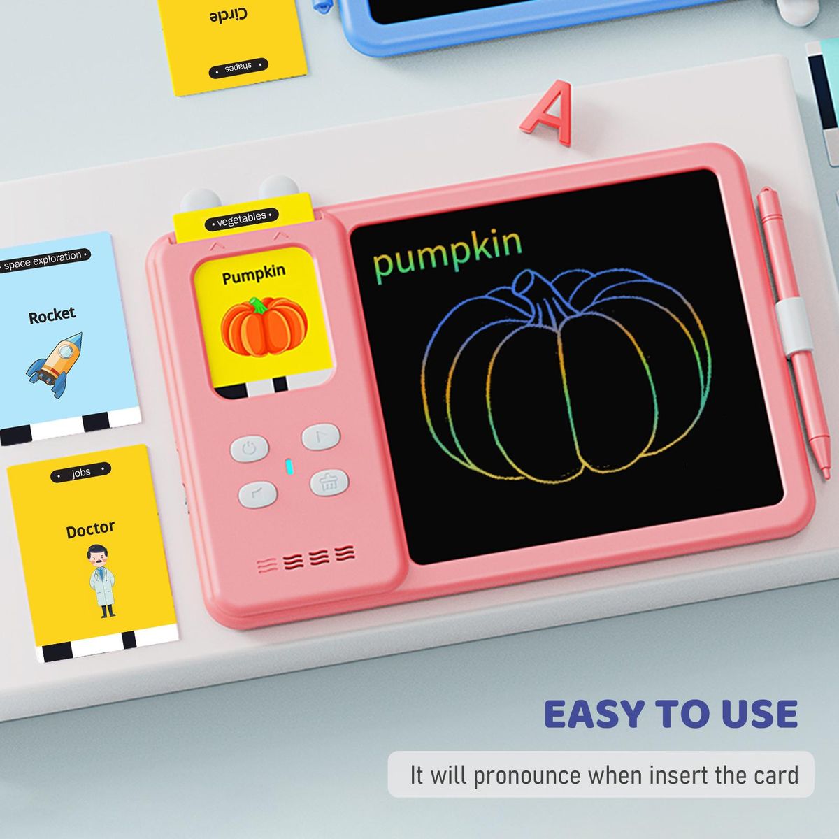 Talking Flash Cards Writing Tablet 2 in 1 Educational Child LCD Drawing Board Autism Sensory Speech Therapy Toddler Talking Flash Cards Drawing Tablet for Kids with 224 Sight Words Blue