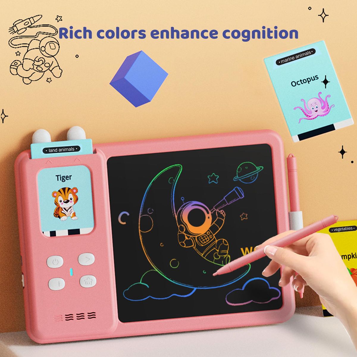 Talking Flash Cards Writing Tablet 2 in 1 Educational Child LCD Drawing Board Autism Sensory Speech Therapy Toddler Talking Flash Cards Drawing Tablet for Kids with 224 Sight Words Blue