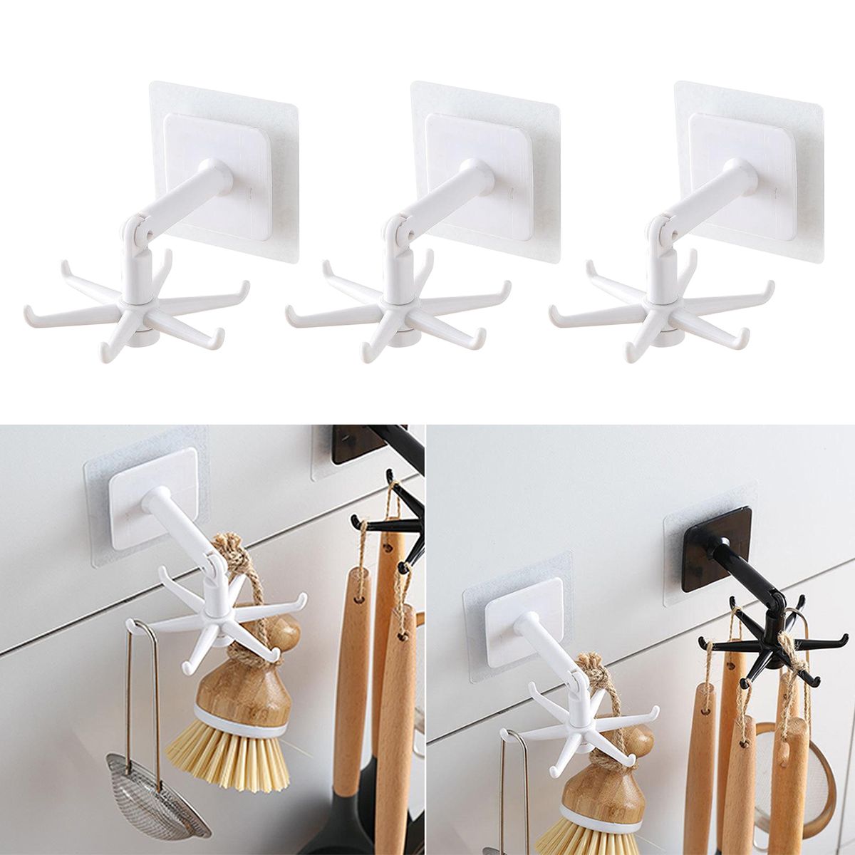 3 X Under Shelf Rotating Hook Holder Kitchen Cabinet White 3pcs