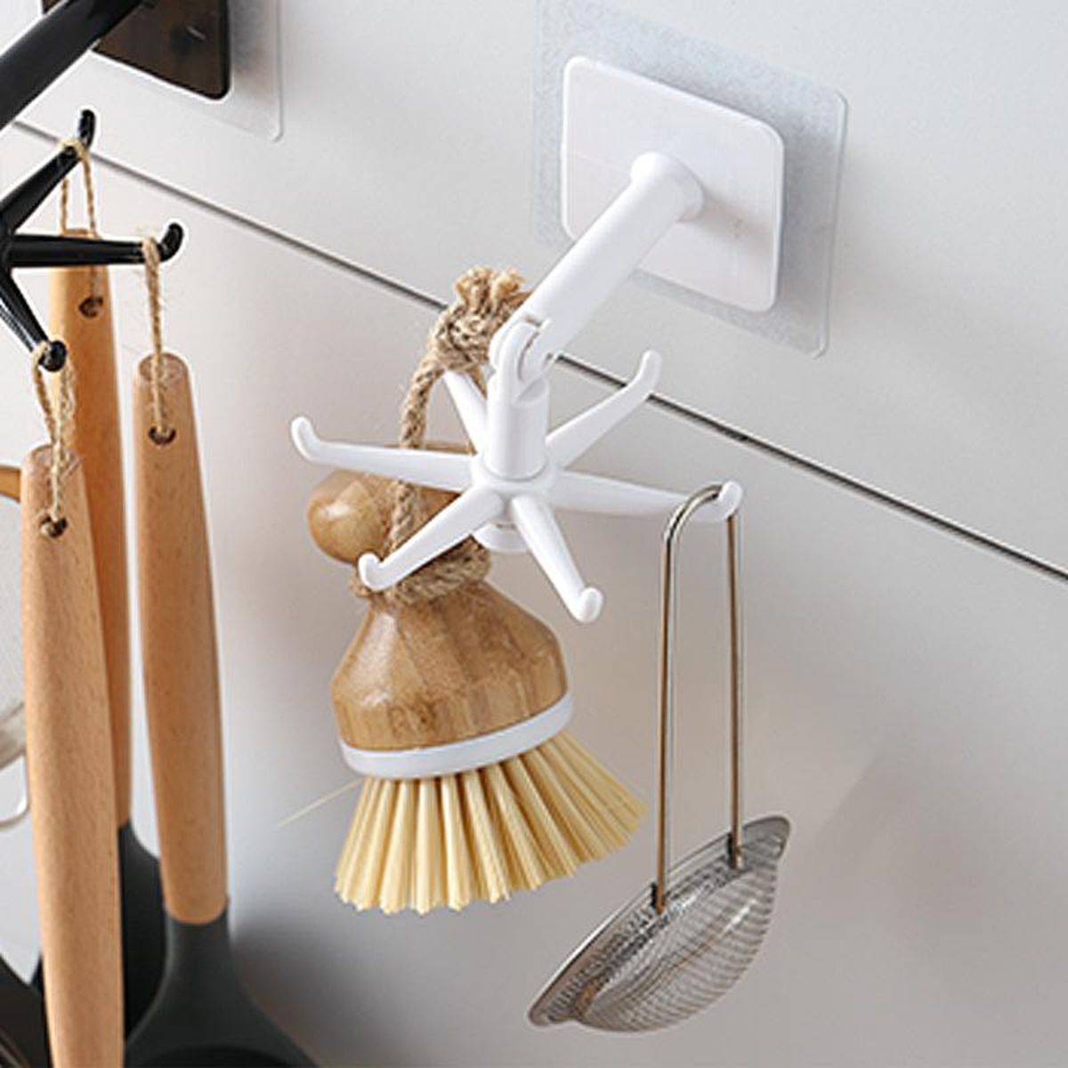 3 X Under Shelf Rotating Hook Holder Kitchen Cabinet White 3pcs