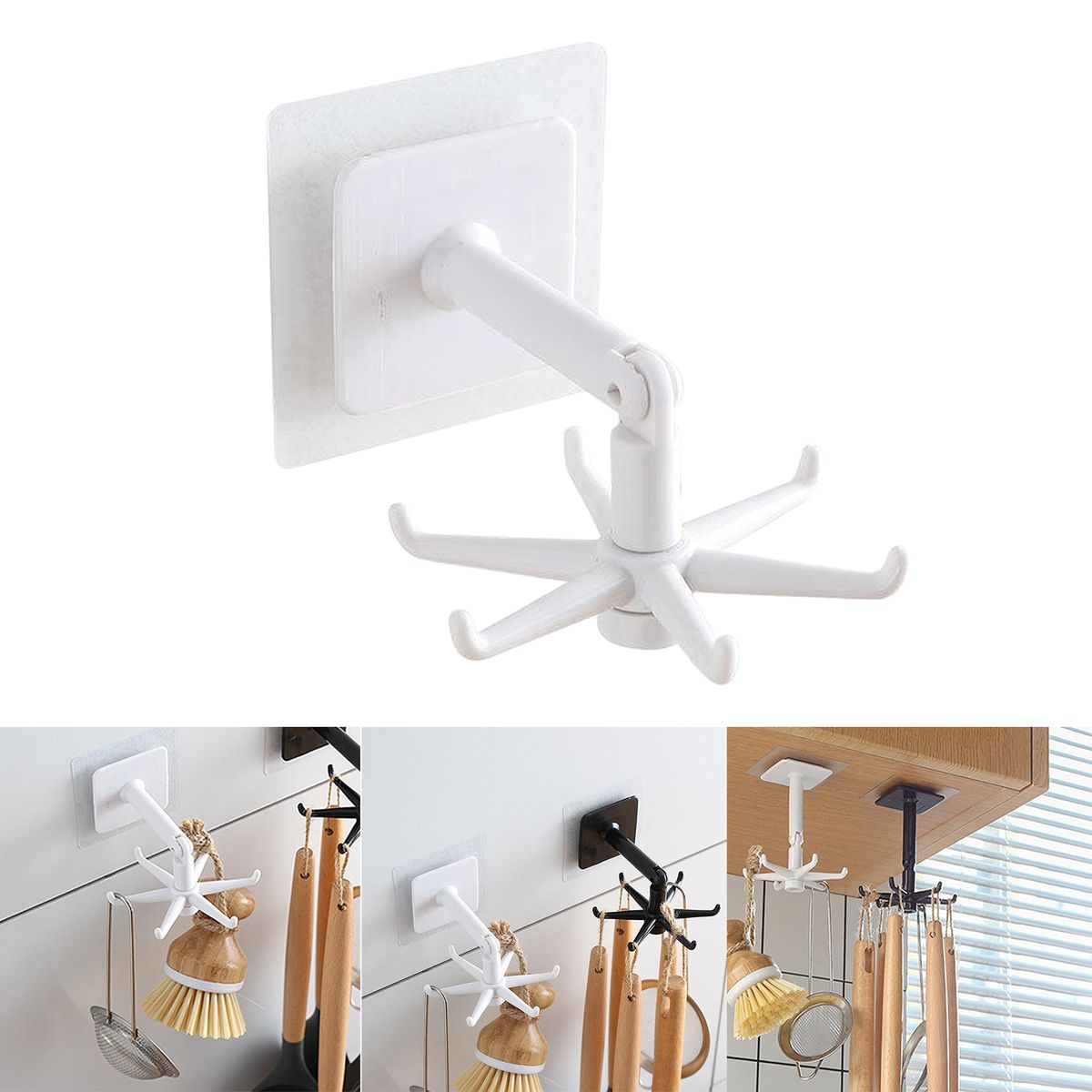 3 X Under Shelf Rotating Hook Holder Kitchen Cabinet White 3pcs