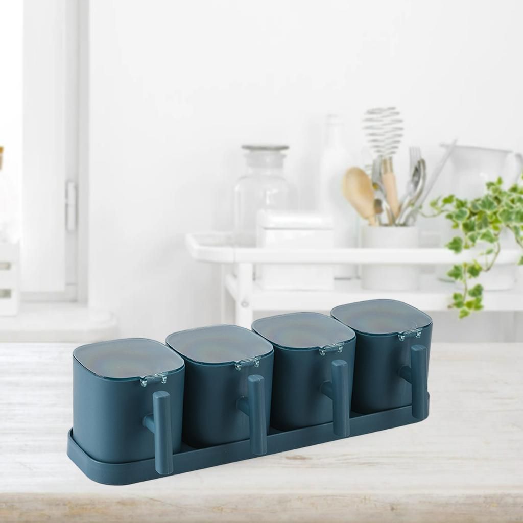 Combination Spice Box With Spoon Cruet Seasoning Jar Spice Blue B