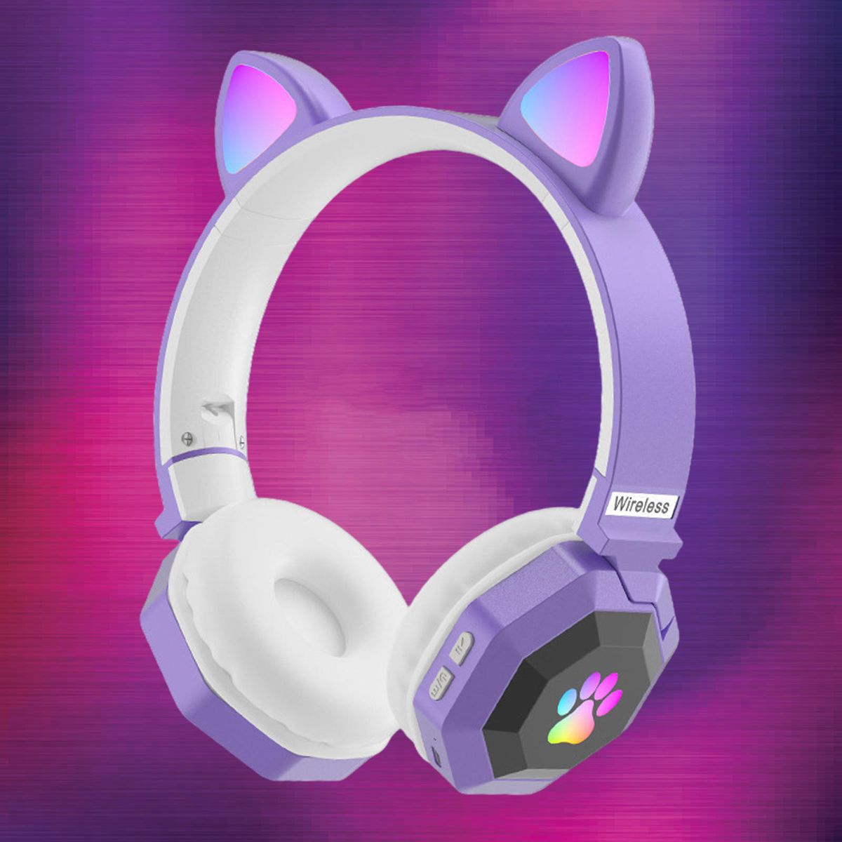 Over Ear Cat Ear Wireless Headphones Foldable For Online Pink Purple