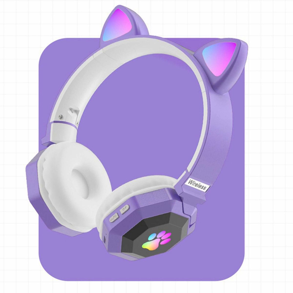 Over Ear Cat Ear Wireless Headphones Foldable For Online Pink Purple